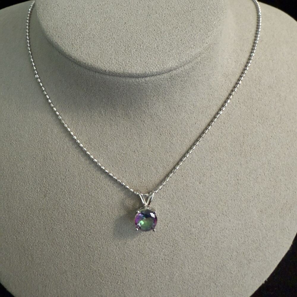 925 Sterling Silver Mystic Topaz Pendant & 18in Necklace ~ New